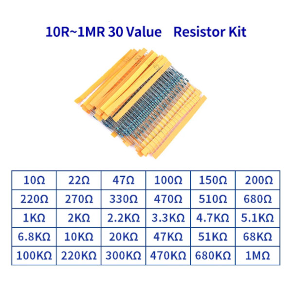 600pcs/set 30 Kinds 1/4W Resistance 1% Metal Film Resistor Pack - Image 2